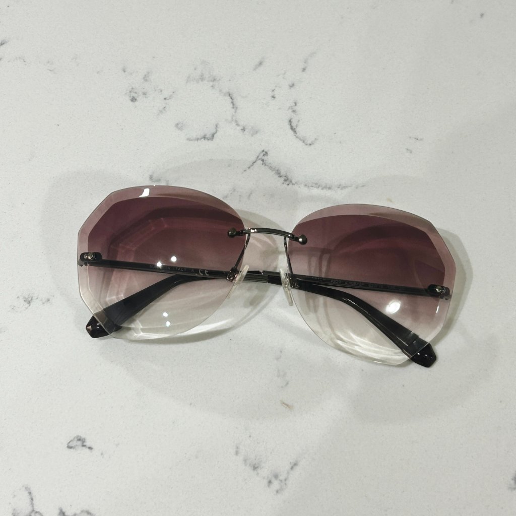 Chanel Rimless Sunglasses 4220 Silver Frame Purple Tinted Gradient Lenses